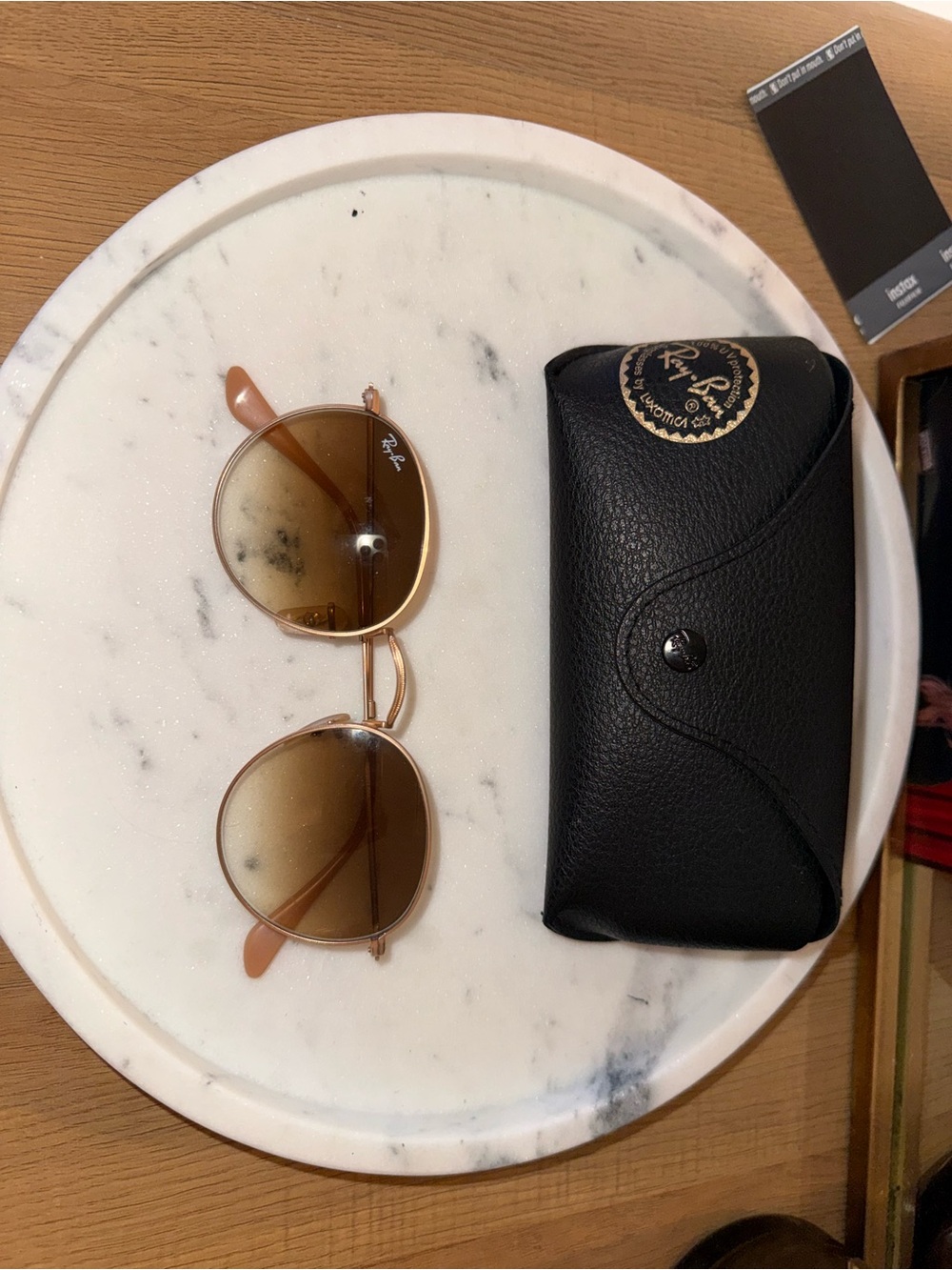 Ray-Ban Gold Frame Brown Gradient Round Sunglasses with Black Case
